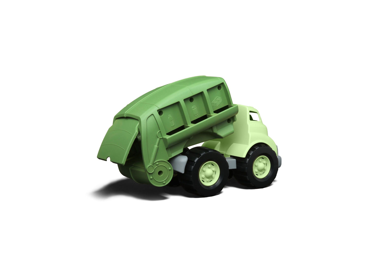 Green Toys Recycling Truck toy with opening bin and black wheels