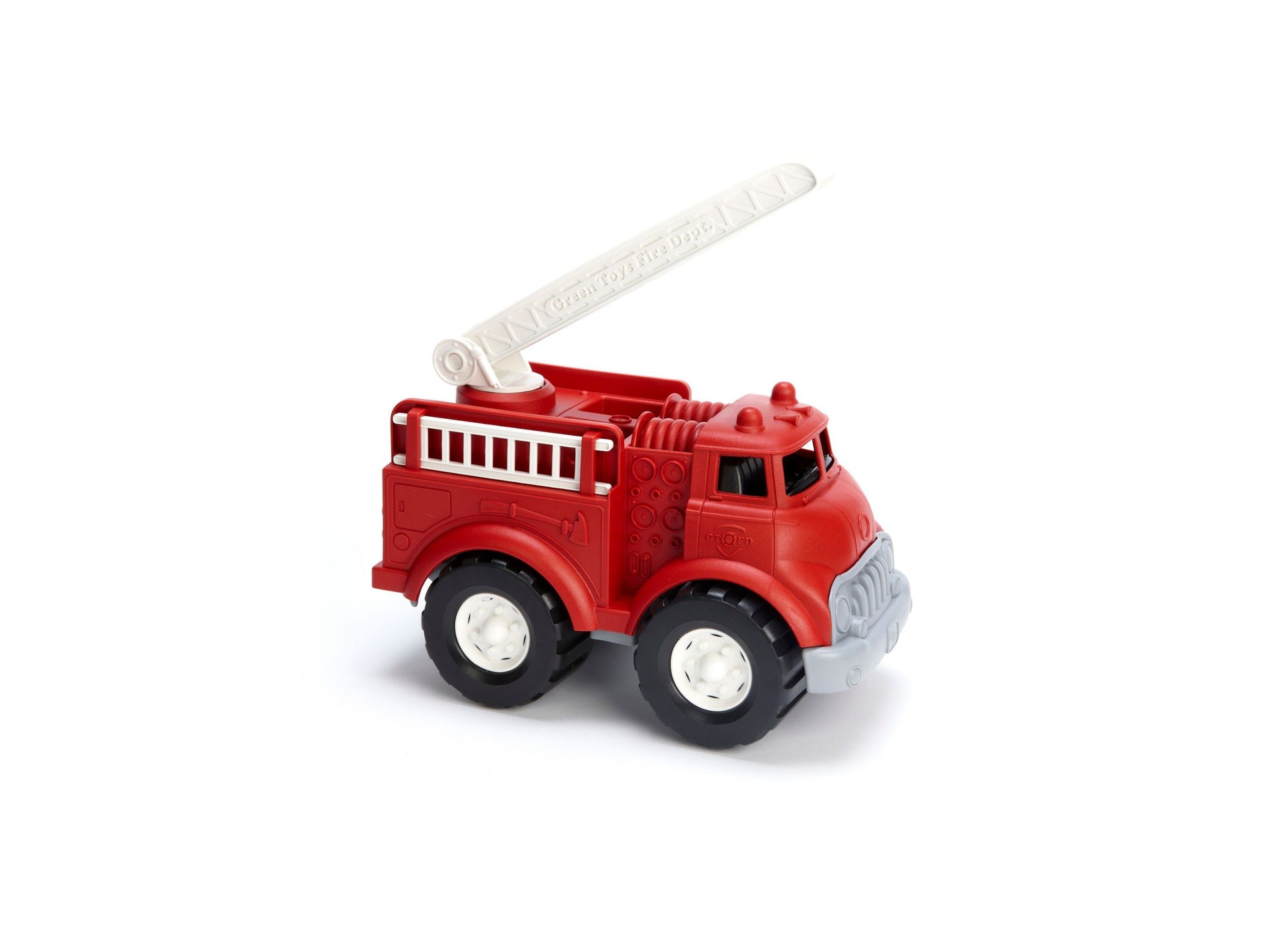 Green Toys Fire Truck in red with white ladder and black wheels