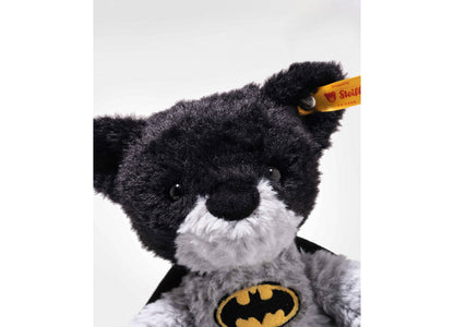 Steiff DC Batman 12" teddy bear with black and gray fur and Batman logo