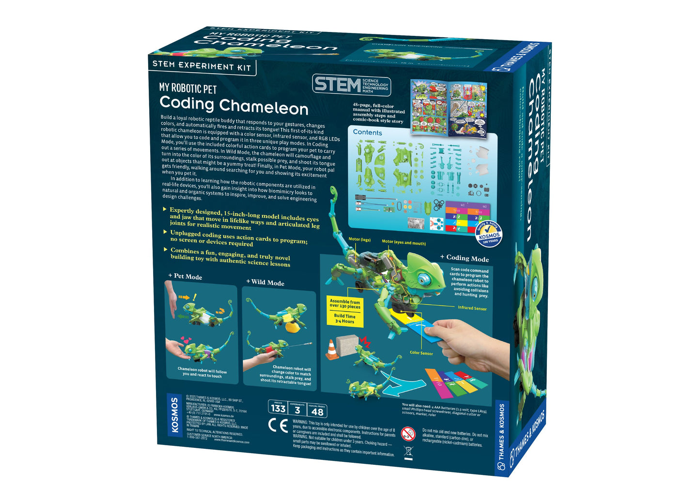 Thames & Kosmos Coding Chameleon robotic pet with green body, articulated limbs, and color-changing features
