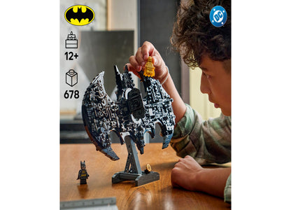 LEGO DC Batman Logo Building Set 76330 with 678 pieces, black and gold bat symbol, includes minifigure