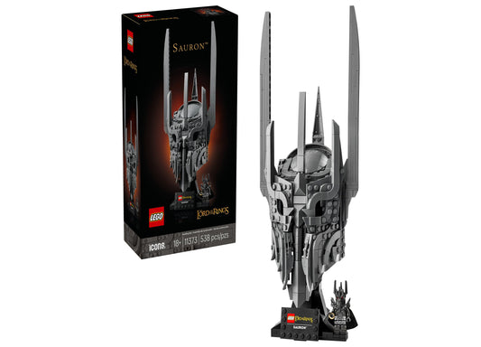 LEGO Icons Sauron's Helmet Display Model Kit 11373 with gray tower structure and base