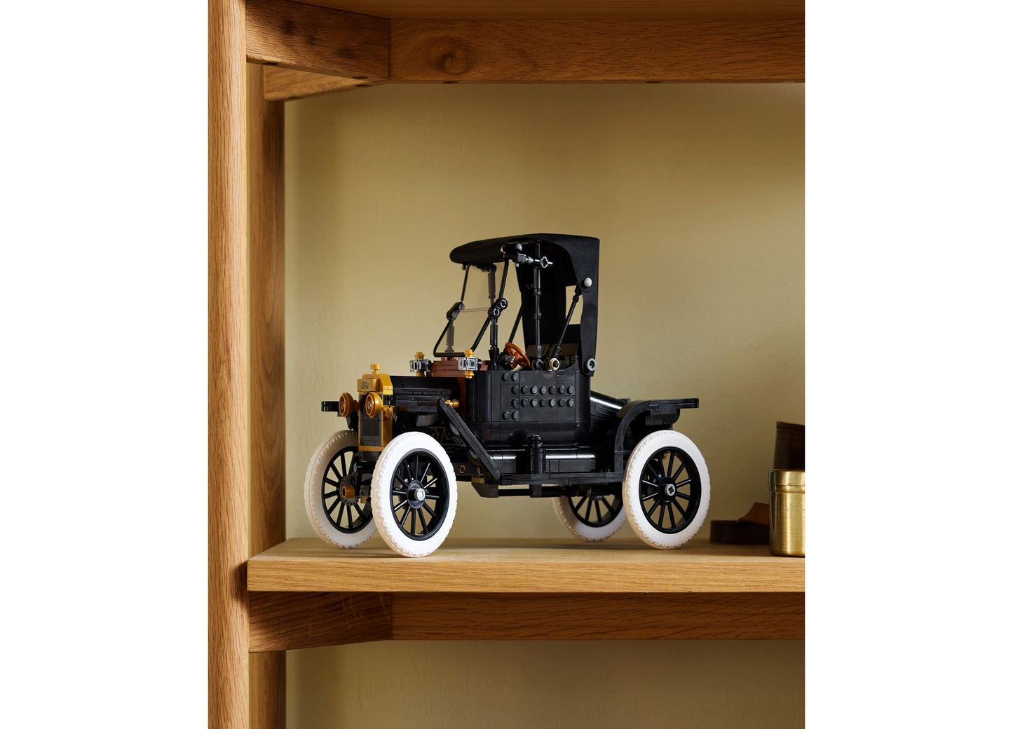 LEGO Icons Ford Model T vintage car set with black body, white-wall tires, and gold engine details
