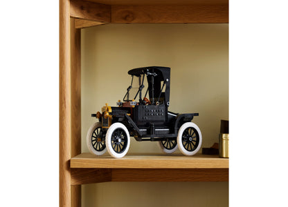 LEGO Icons Ford Model T vintage car set with black body, white-wall tires, and gold engine details