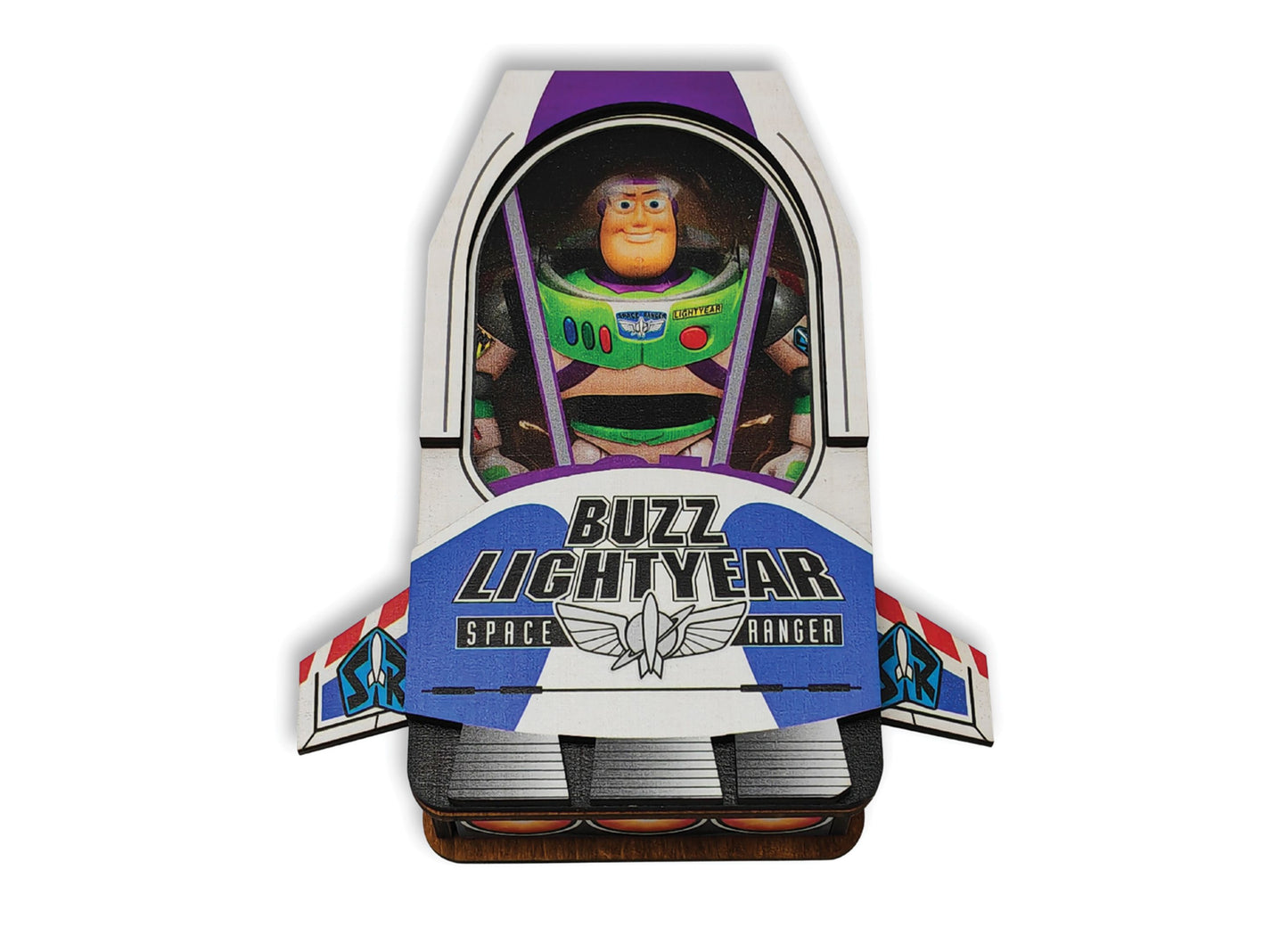 Buzz Lightyear Space Ranger action figure toy with purple and green suit