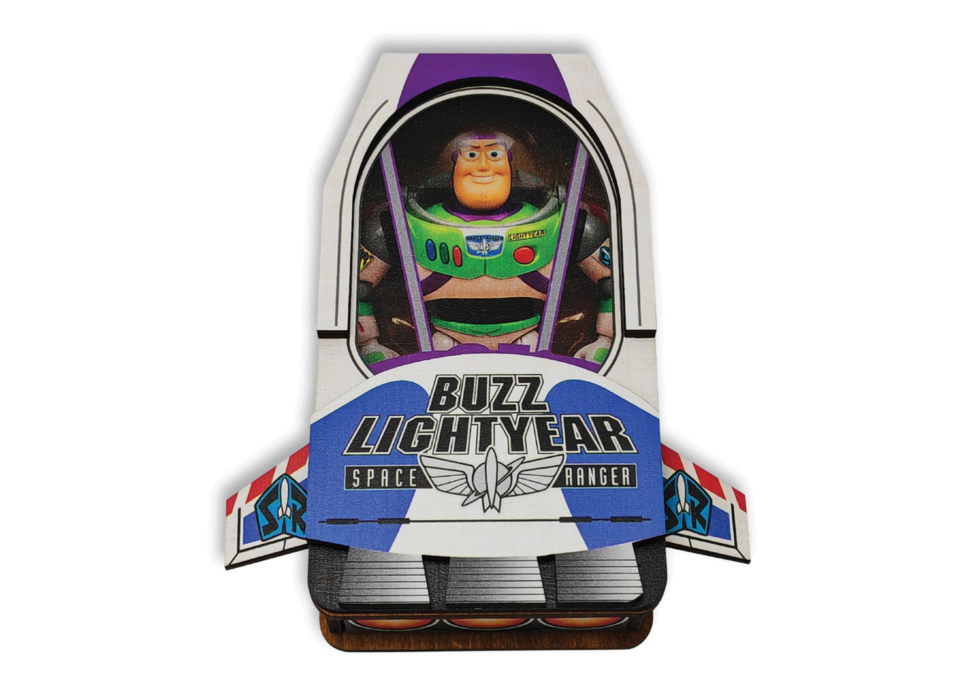 Buzz Lightyear Space Ranger action figure toy with purple and green suit