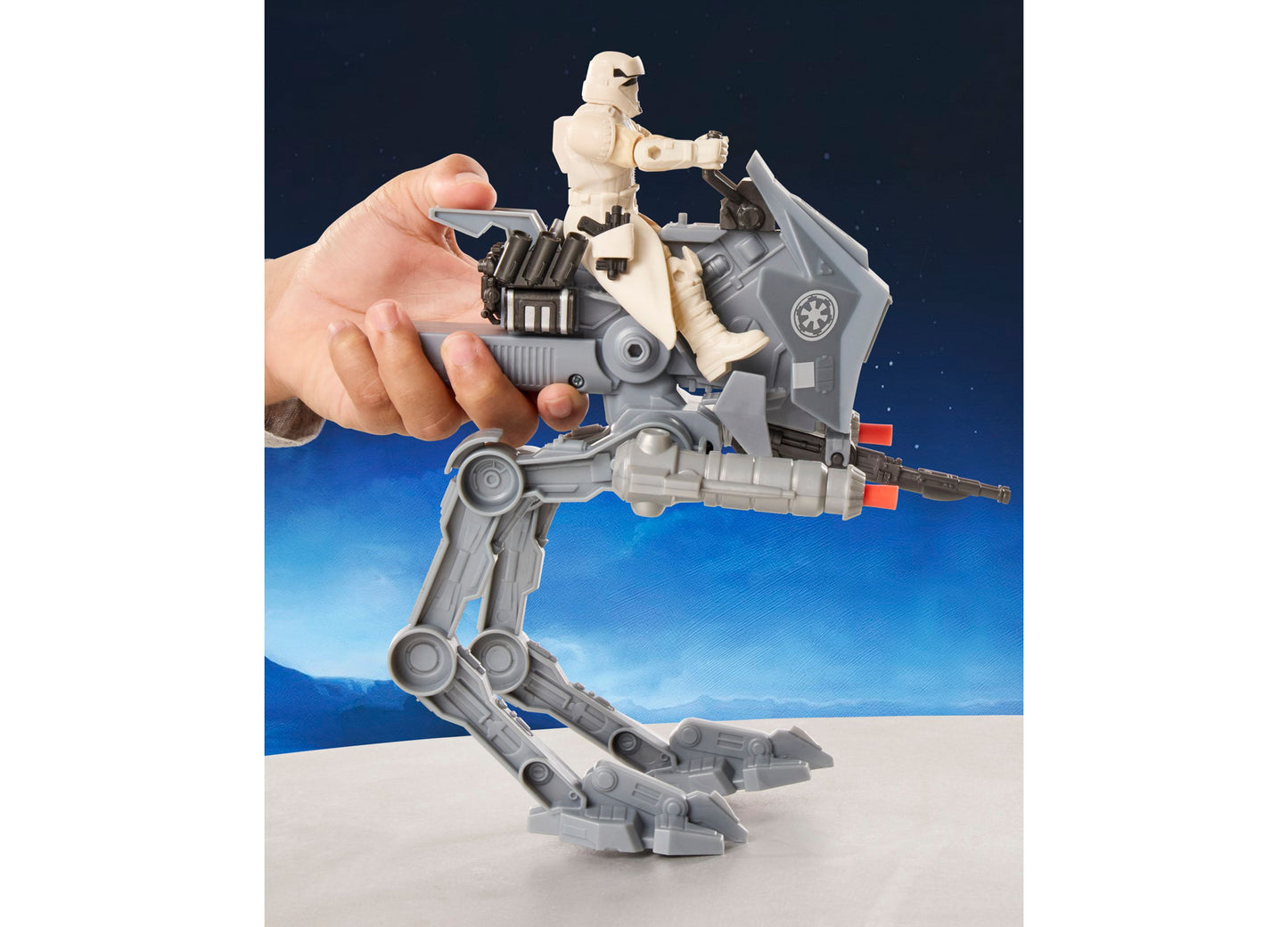 Star Wars ActionVerse AT-RT walker with cream Imperial driver figure, gray and red details