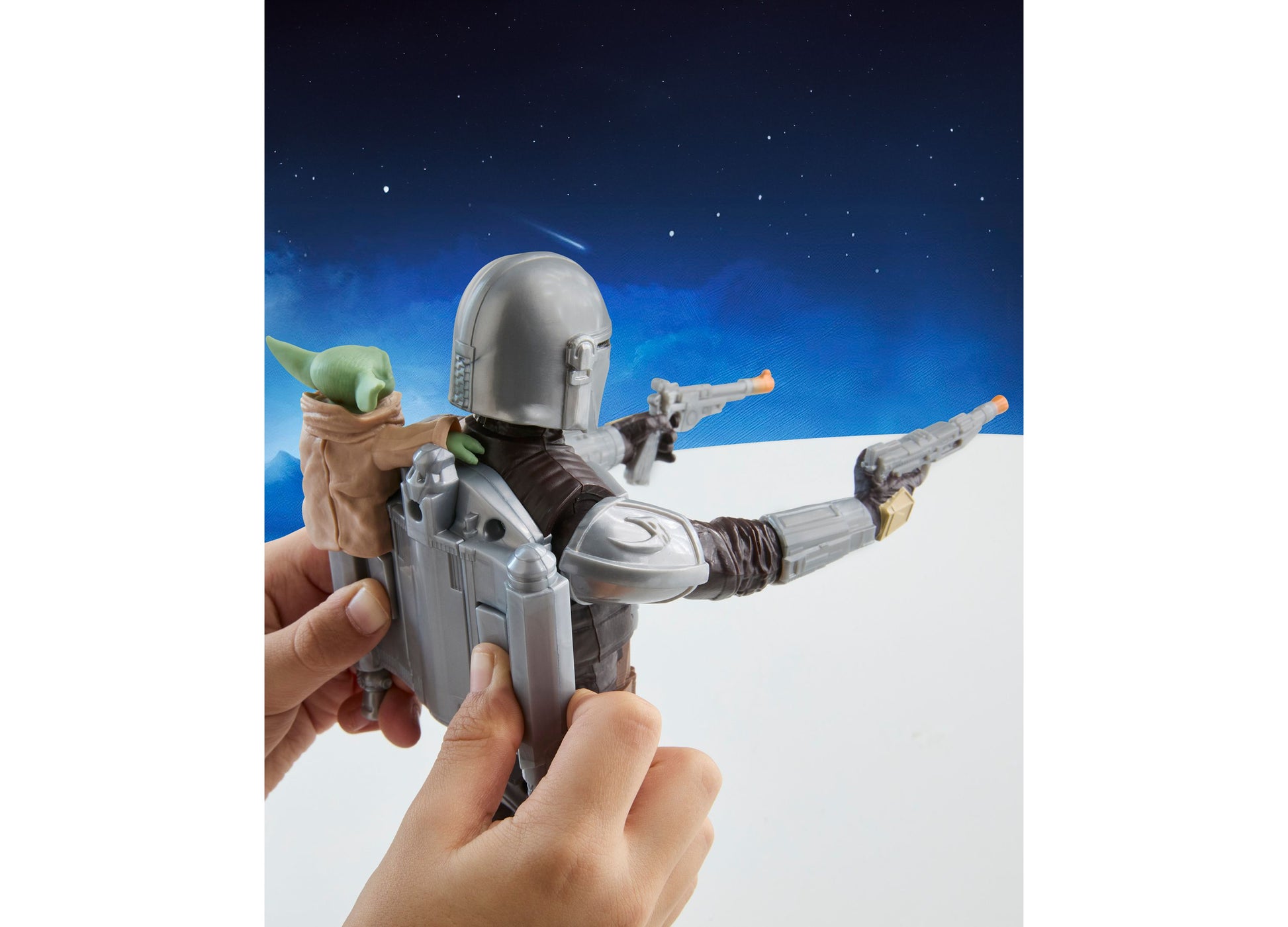 Star Wars Mandalorian and Grogu Bounty Blaster action figure with dual blasters