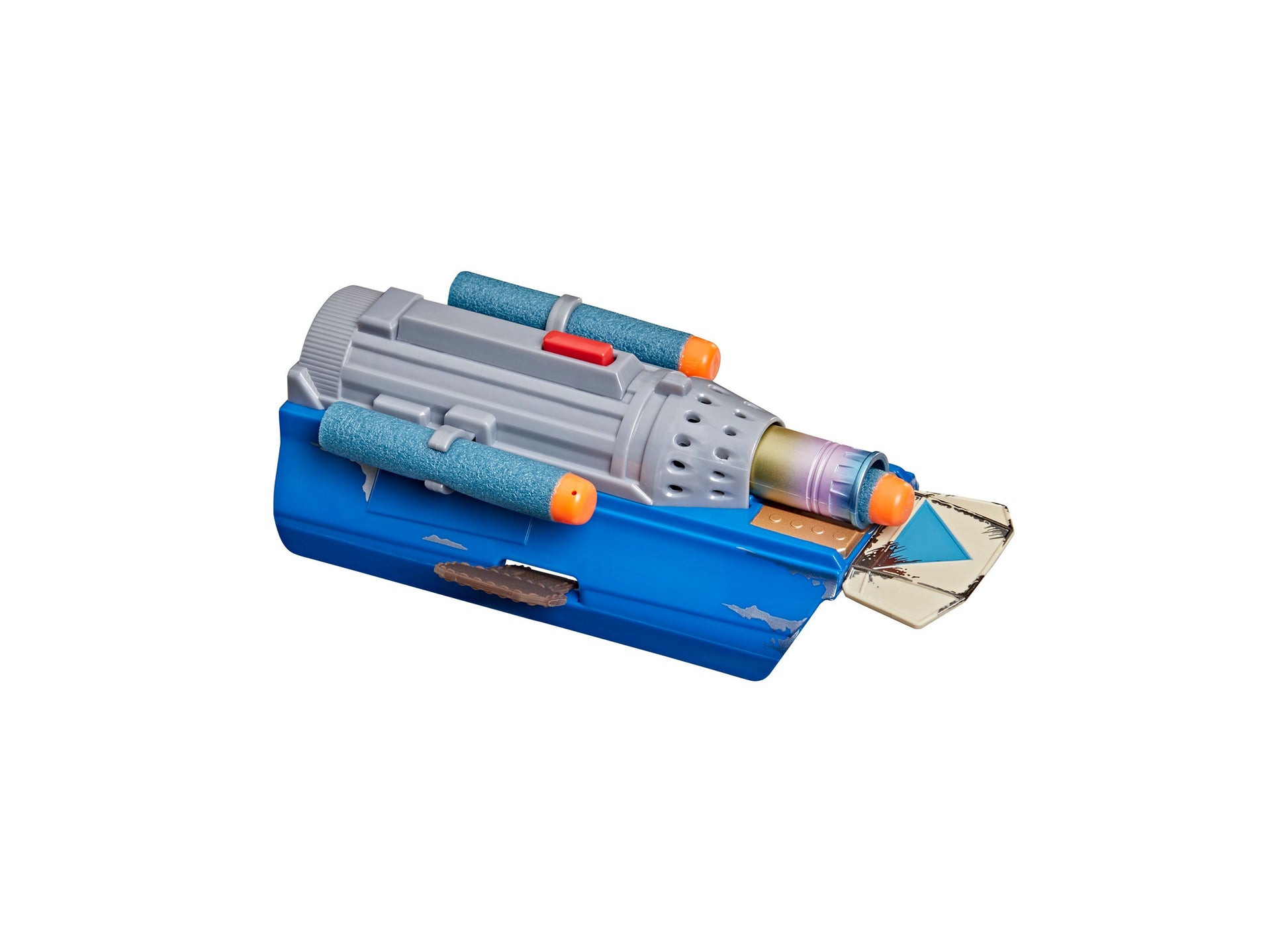 Star Wars Mandalorian Nerf Rocket Gauntlet with blue base and gray foam dart blaster