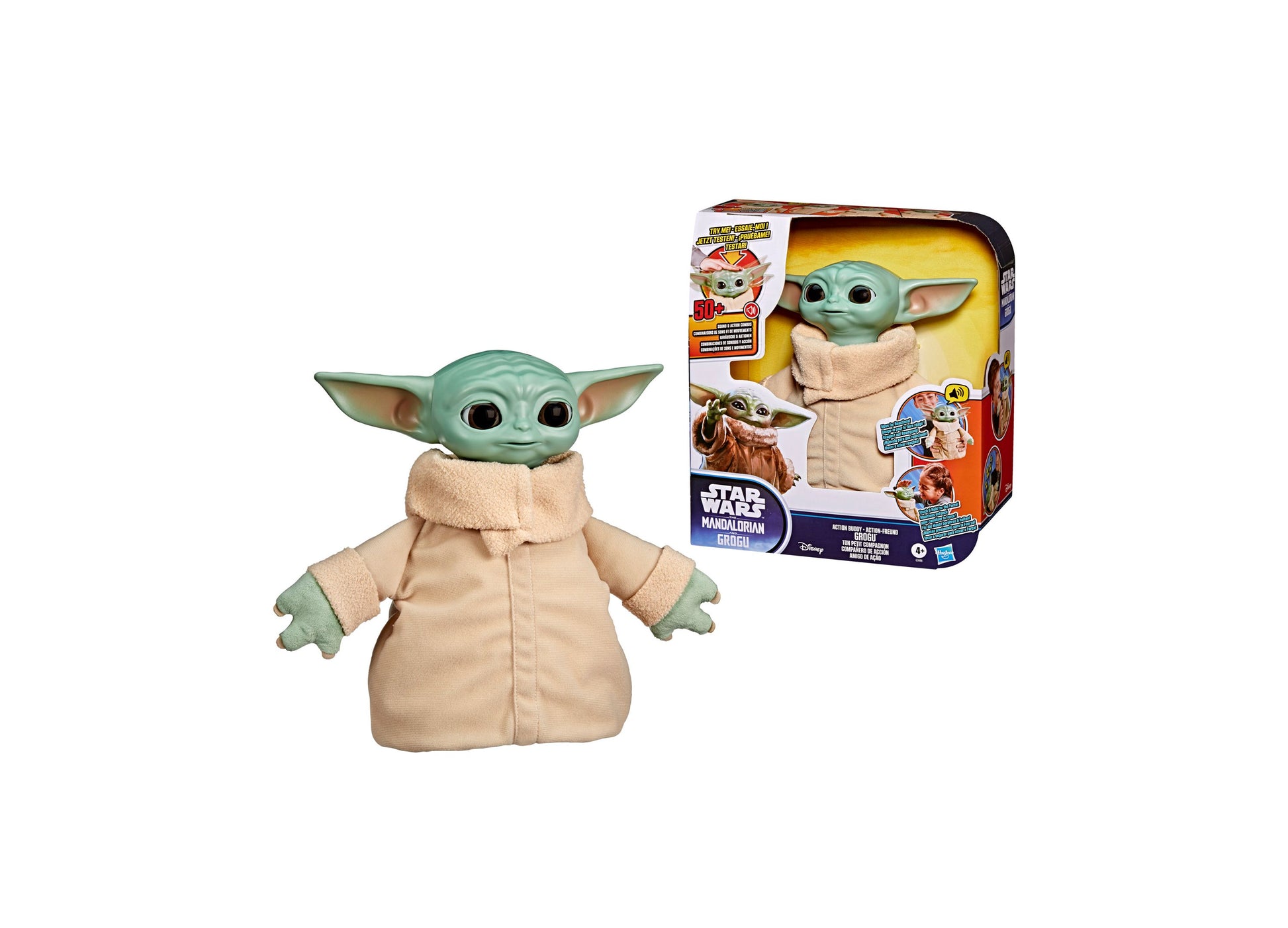 Star Wars Action Buddy Grogu figure with green head, beige robe, articulated arms