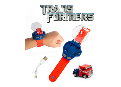 Transformers Wrist Case Mini RC Truck Optimus with red and blue watch band and charging cable