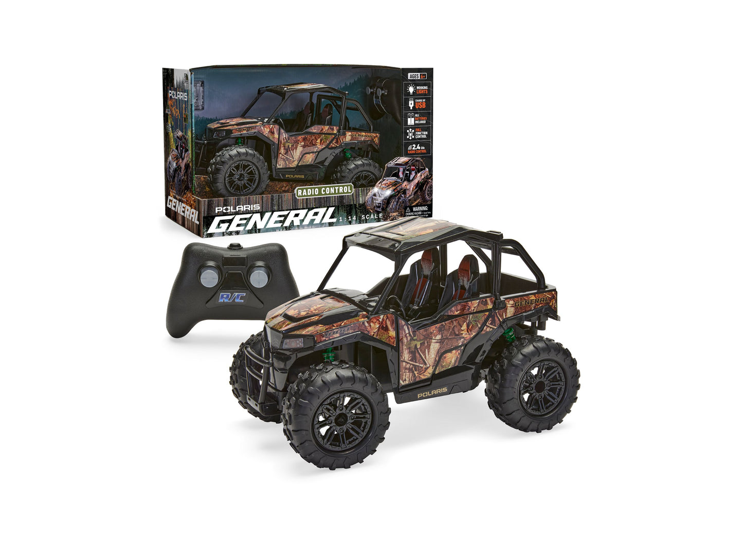 Sharper Image Polaris General 1:14 RC Vehicle with camouflage design and remote control