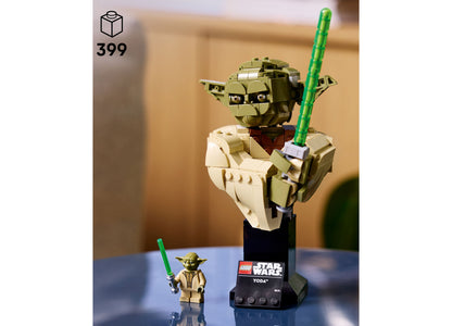 LEGO Star Wars Yoda Bust Building Set with 399 pieces, featuring tan and green colored bust standing over 8 inches ta...