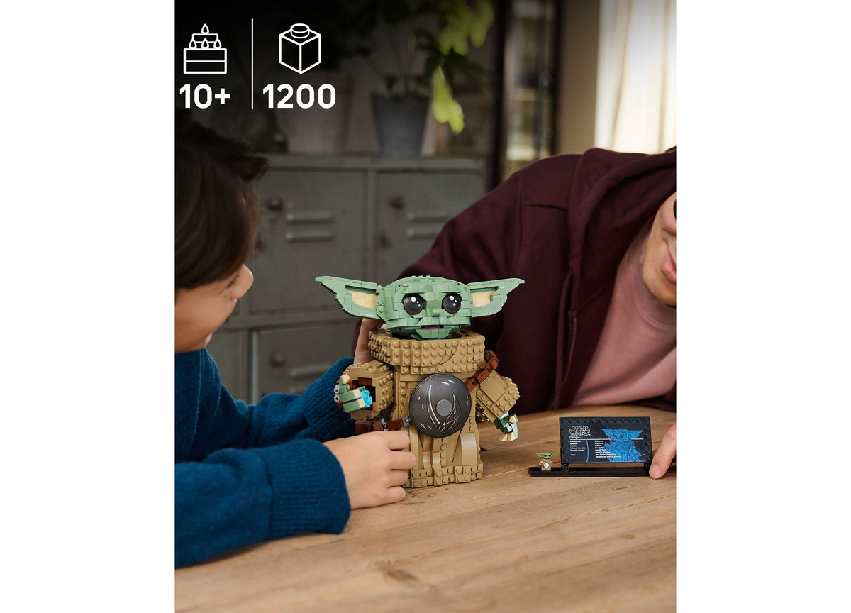 LEGO Star Wars Grogu Mandalorian Apprentice Building Set with 1,200 pieces showing completed green Grogu figure in be...