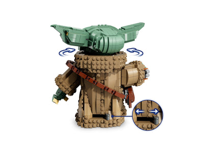 LEGO Star Wars Grogu Mandalorian Apprentice Building Set with posable green-eared figure in tan and brown armor, acce...