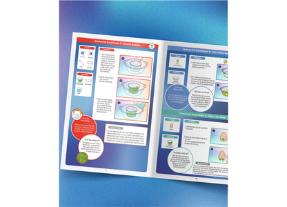Discovery Kids Creepy Science Lab Kit showing experiment pages for Swamp Bubbles and Blow Your Nose activities