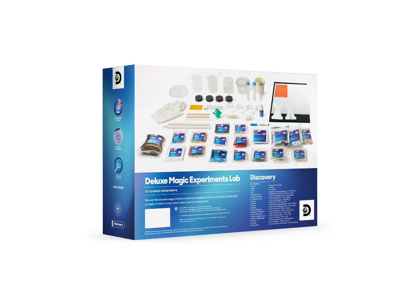 Discovery Kids Magic Experiments Lab Kit with 72 science experiments, containers, and materials displayed