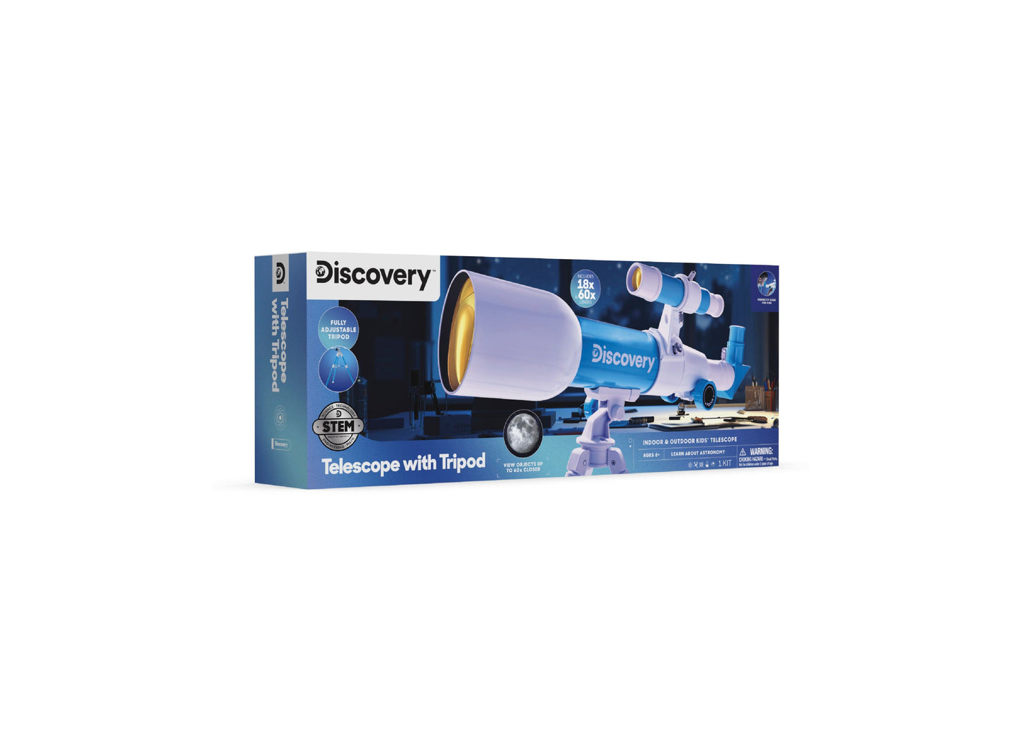 Discovery Kids Telescope with Tripod - Blue and white refractor telescope with fully adjustable tripod stand