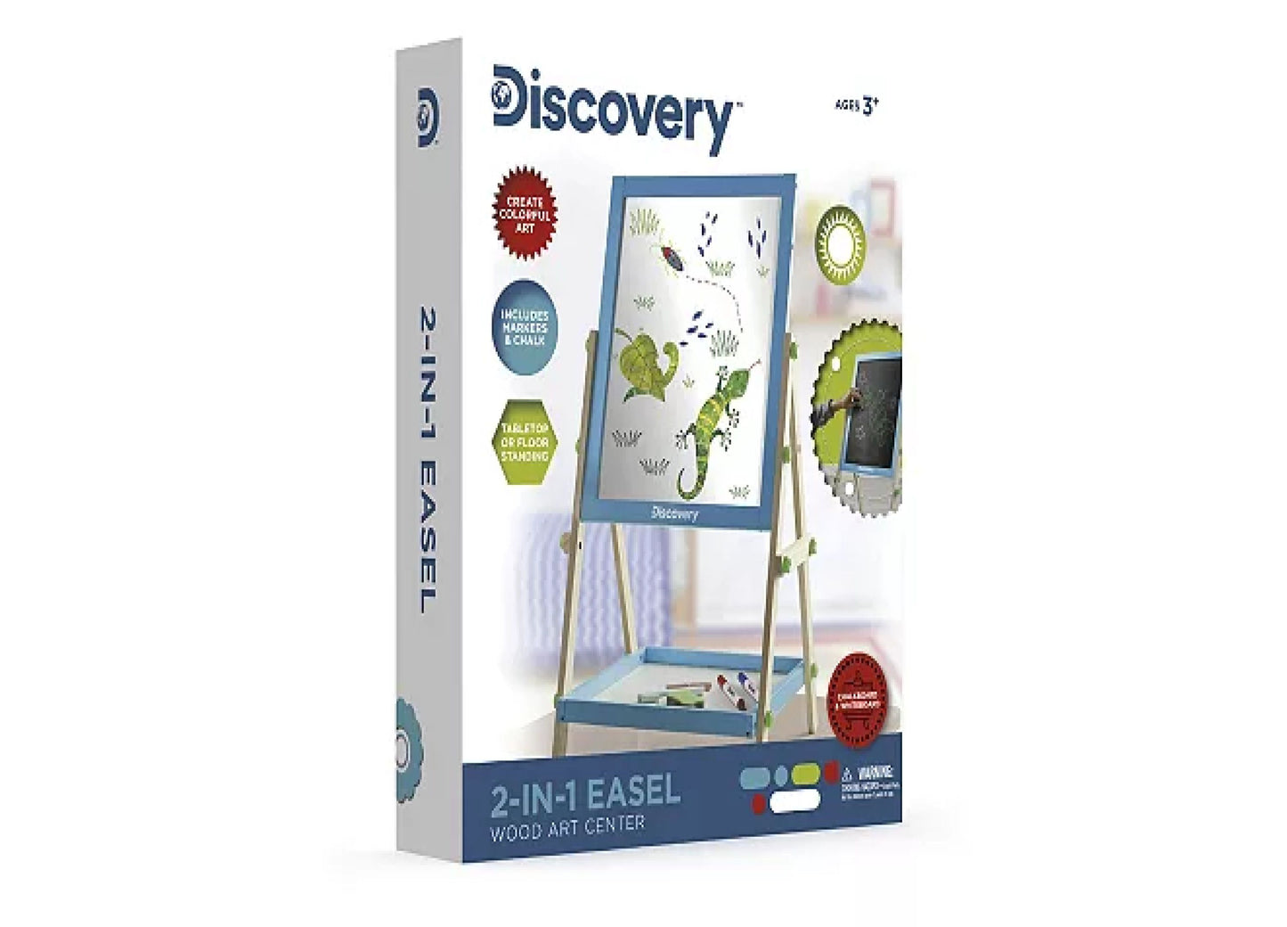 Discovery Kids 2-In-1 Easel Wood Art Center with whiteboard and chalkboard