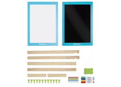 Discovery Kids 2-In-1 Easel with whiteboard and chalkboard, wooden frame, accessories included