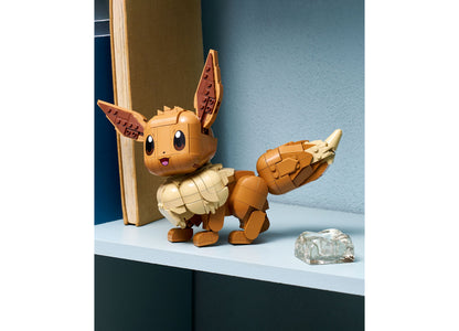 LEGO Pokémon Eevee Building Set with tan and brown brick-built figure displaying large eyes and pointed ears