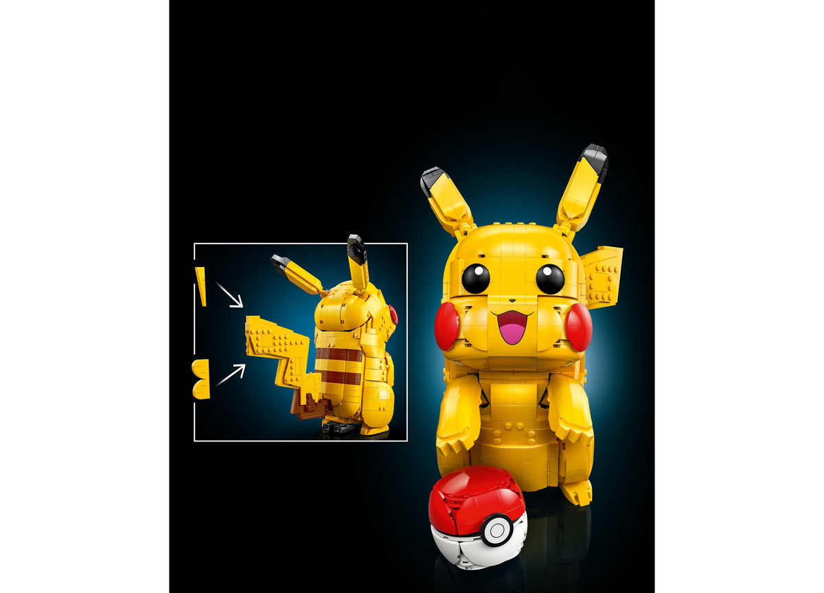 LEGO Pokémon Pikachu And Poké Ball Building Set with 2,050 pieces showing yellow Pikachu figure with red cheeks and b...