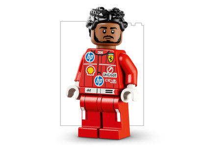 LEGO Scuderia Ferrari HP Lewis Hamilton Helmet Building Set with 884 pieces, displayed as completed yellow helmet model