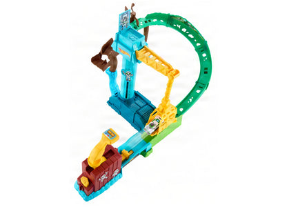 Hot Wheels Buzz Lightyear Star Command Adventure Track Set with blue, green, and yellow loop track and die-cast vehicle