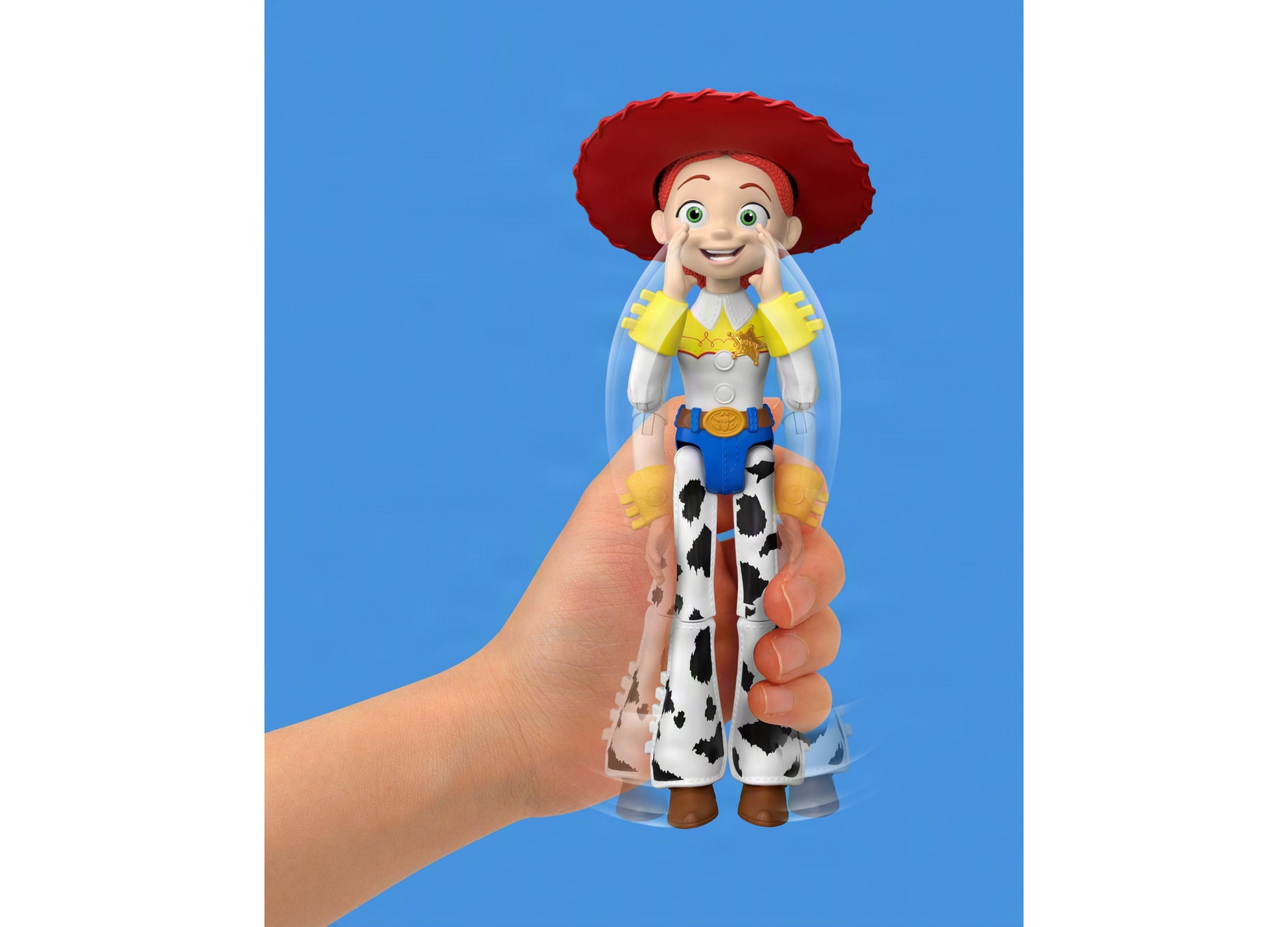 Toy Story Critter Talk Jessie 12 inch action figure with red hat and cow-print outfit