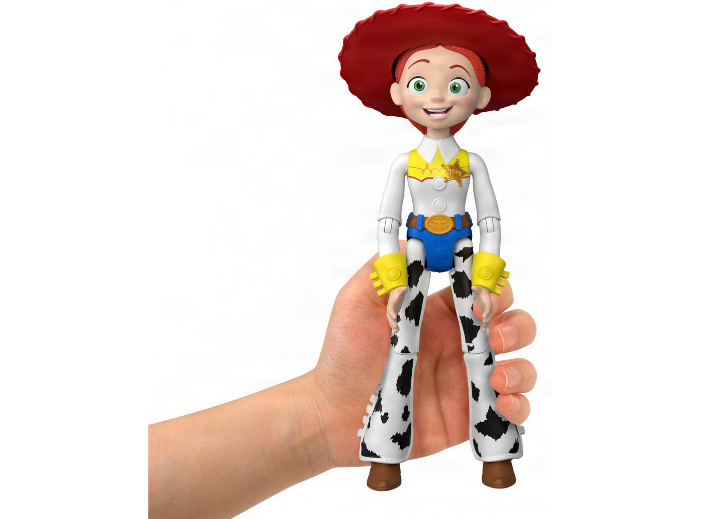 Toy Story Critter Talk Jessie 12-inch action figure with red hat, yellow shirt, and cow-print chaps