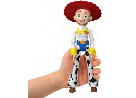 Toy Story Critter Talk Jessie 12-inch action figure with red hat, yellow shirt, and cow-print chaps