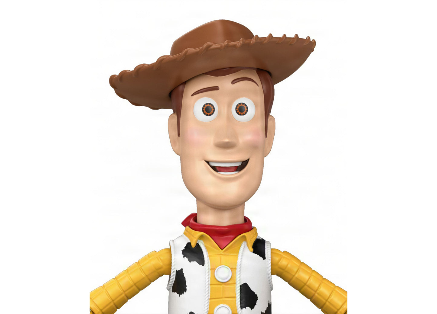 Disney Pixar Toy Story Woody 12-inch action figure with brown cowboy hat and yellow plaid shirt