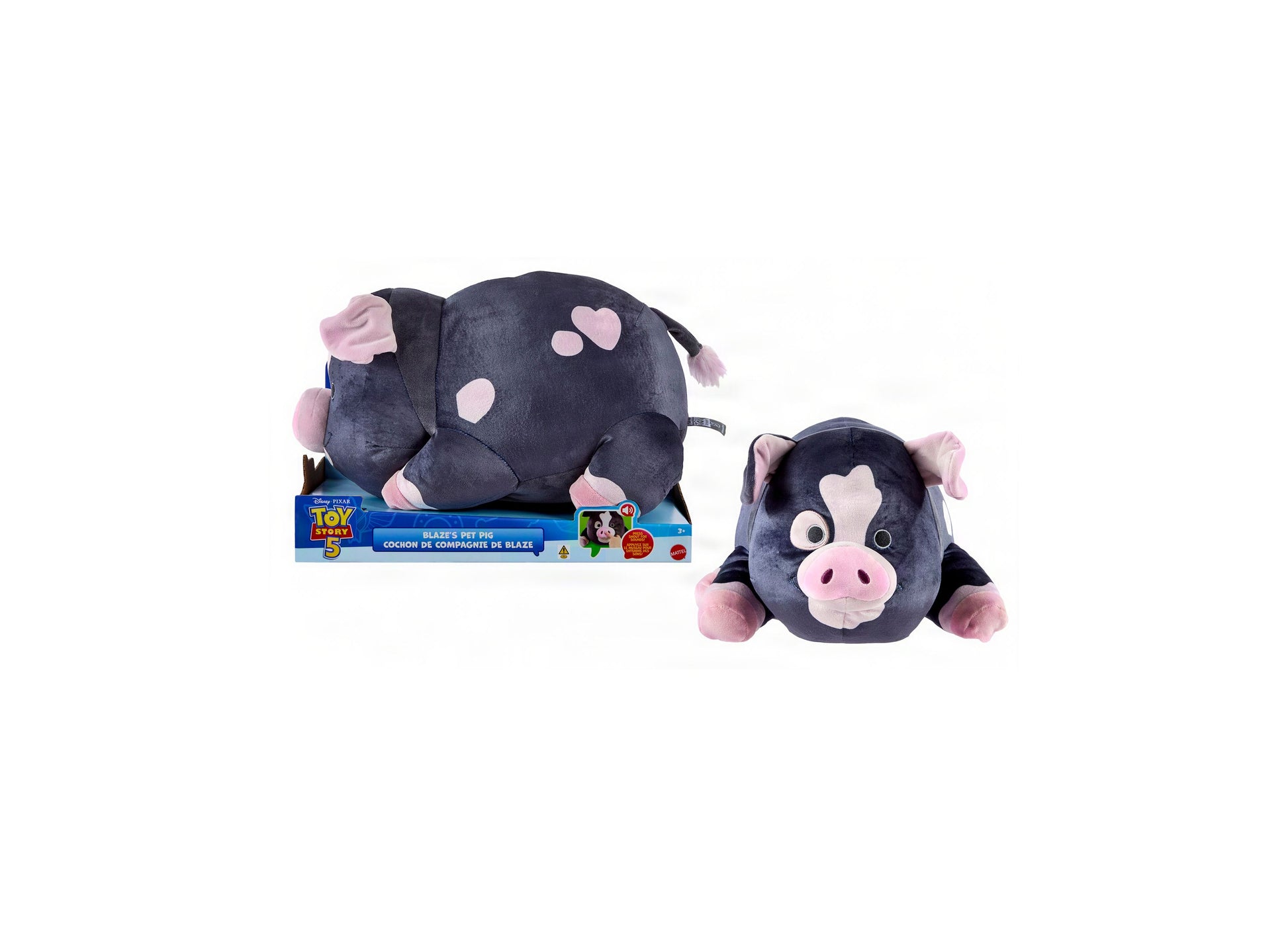 Toy Story 5 Blaze's Pet Pig plush toy in dark gray and pink with interactive features