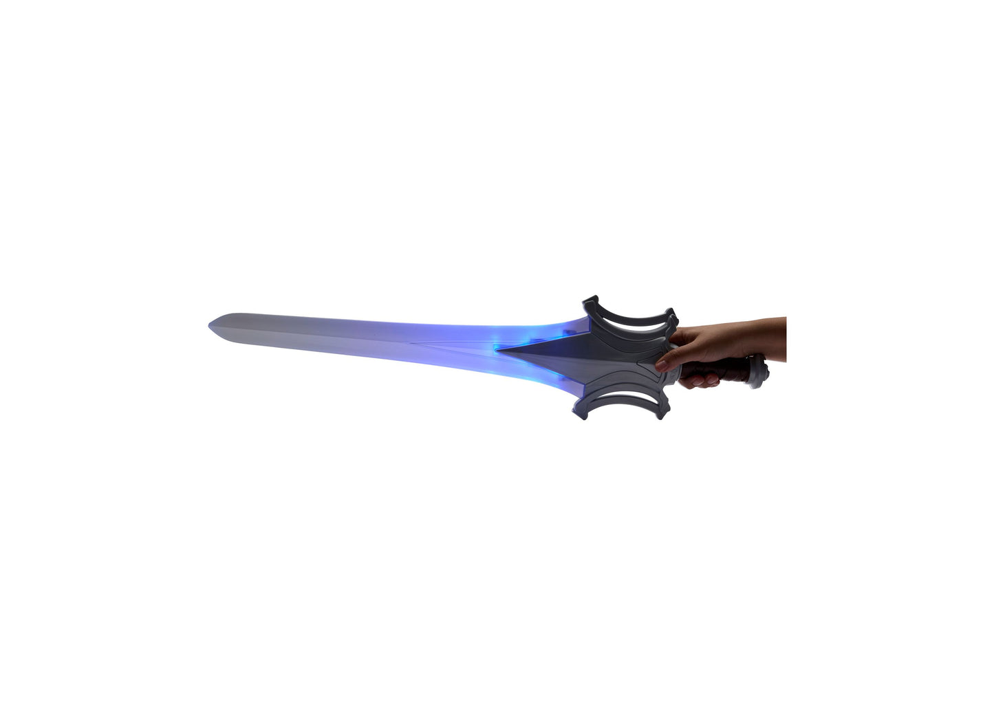 Masters of the Universe Powers Grayskull Sword with blue light-up blade, held in hand