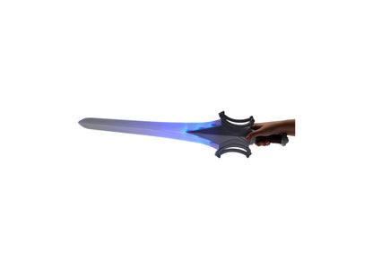 Masters of the Universe Powers Grayskull Sword with blue light-up blade, held in hand