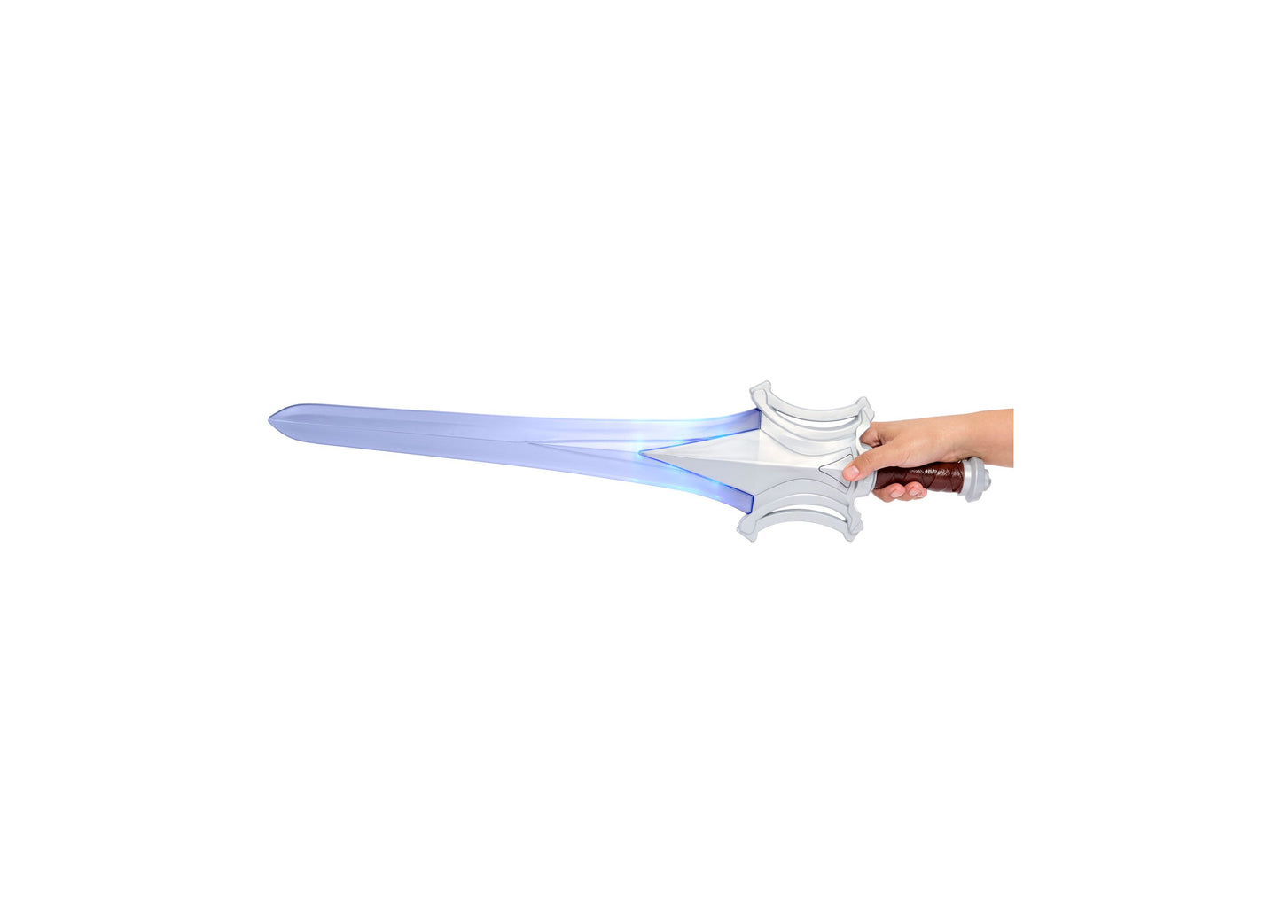 Powers Grayskull Sword toy with blue blade, held in hand