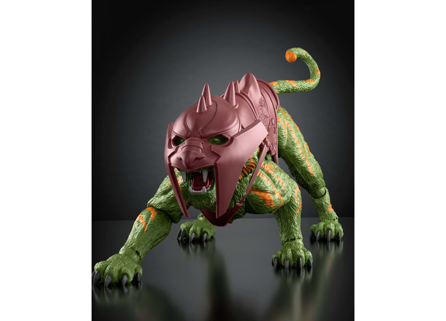 Masters of the Universe Chronicles Battle Cat 6.5 inch figure with pink helmet and green fur