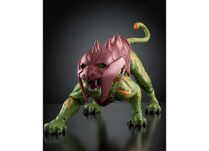 Masters of the Universe Chronicles Battle Cat 6.5 inch figure with pink helmet and green fur