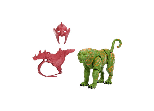 Masters of the Universe Chronicles Battle Cat 6.5 inch heroic tiger figure with green textured fur and red armor acce...