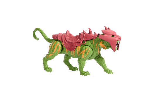 Masters of the Universe Battle Cat green creature figure with pink armor and chomp action