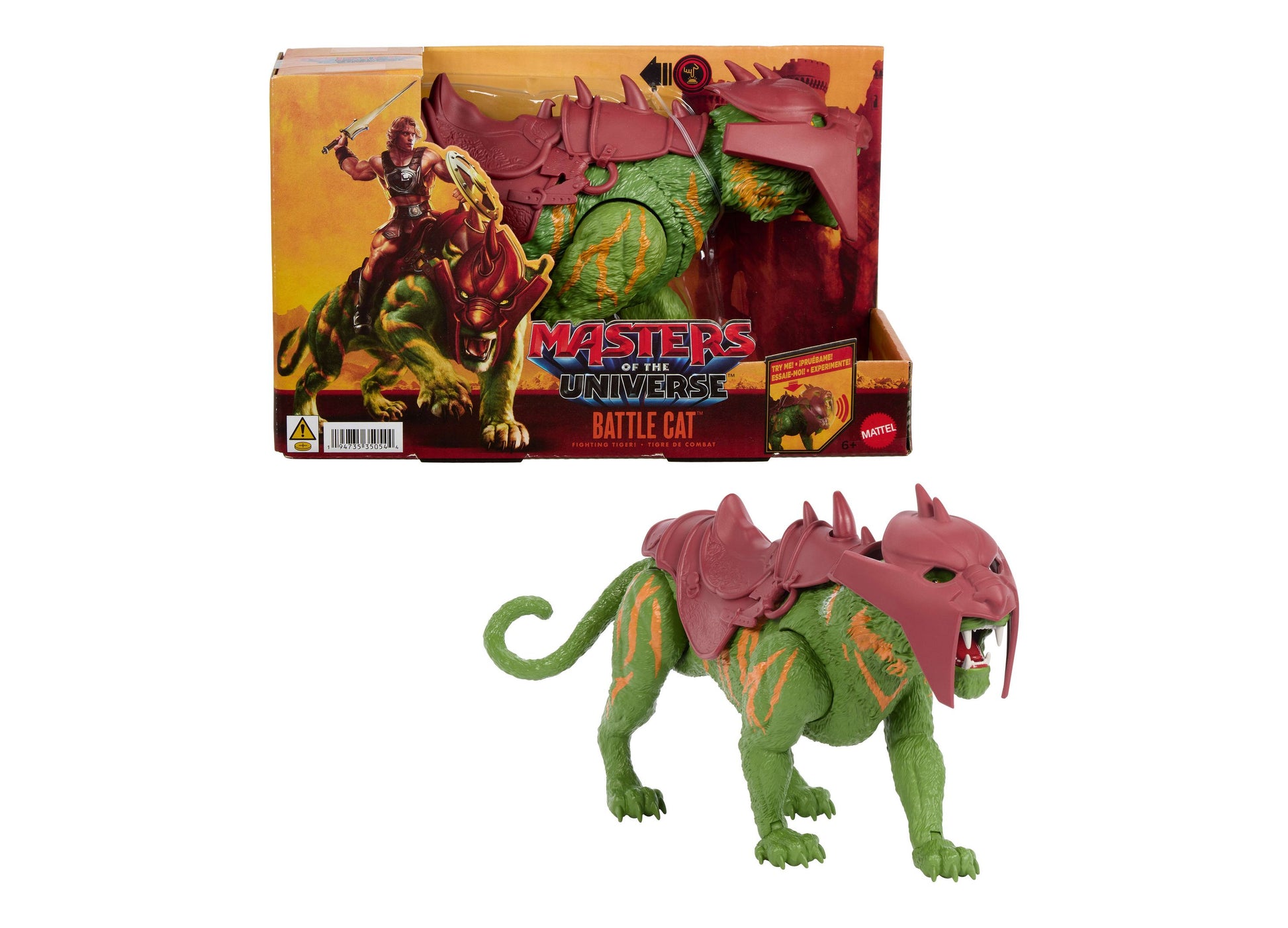 Masters of the Universe Battle Cat green and red creature figure with chomping action feature