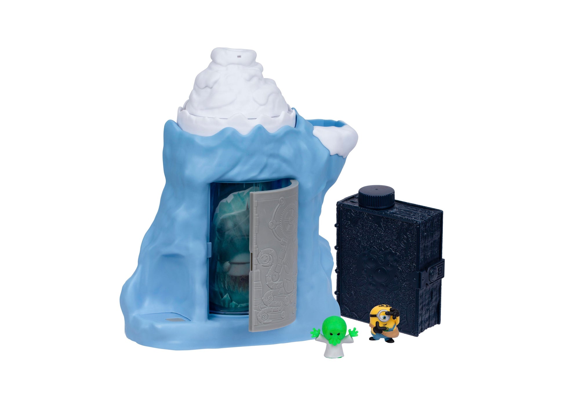 Despicable Me Minions Monster Reveal playset with blue ice cave, figures, and black accessory