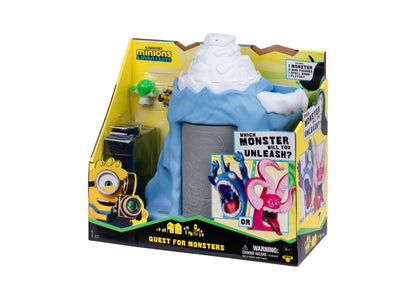 Despicable Me Minions Monster Reveal playset with blue ice mountain, minion figures, and spell book