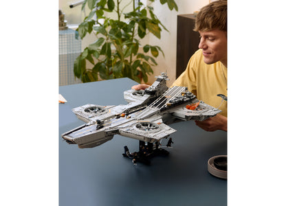 LEGO Marvel S.H.I.E.L.D. Helicarrier 76354 building set with gray and black pieces displayed on table