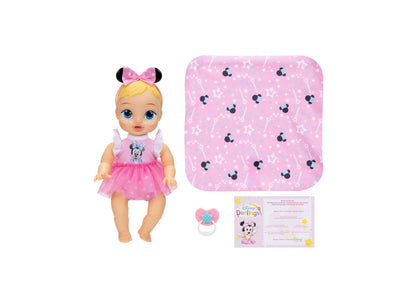Disney Darlings Snuggly Stars Minnie Doll with pink dress, ears headband, and star blanket