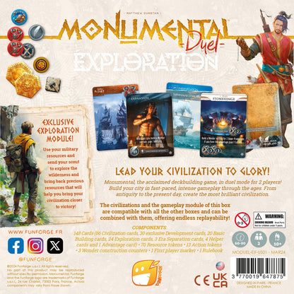 Funforge: Monumental Duel - Exploration - Civilization Deck-Building Board Game, Ages 10+, 2 Players