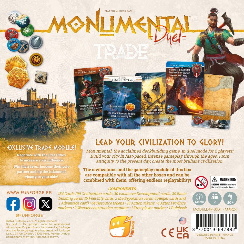 Funforge: Monumental Duel - Trade - Civilization Deck-Building Board Game, Ages 10+, 2 Players