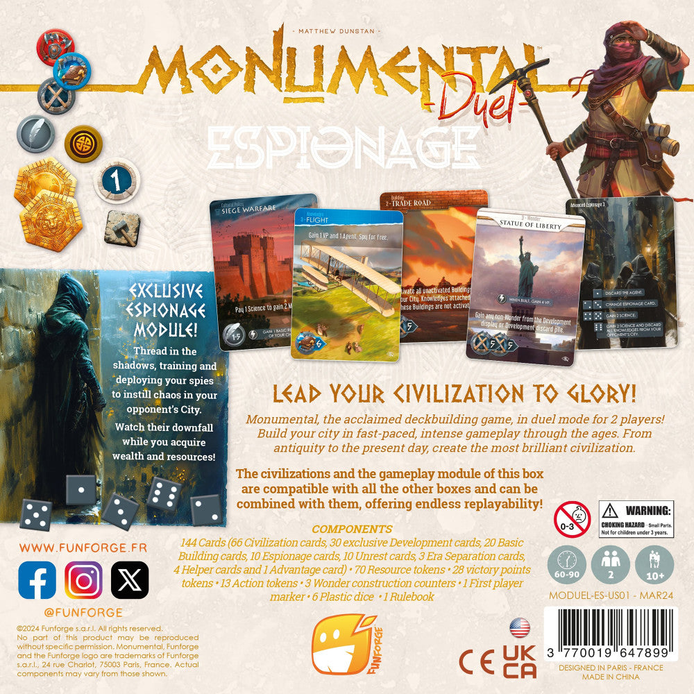 Funforge: Monumental Duel - Espionage - Civilization Deck-Building Board Game, Ages 10+, 2 Players
