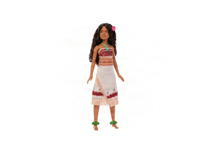 Disney Princess Moana Fashion Doll with removable outfit, flower hair clip, and green ankle accessories