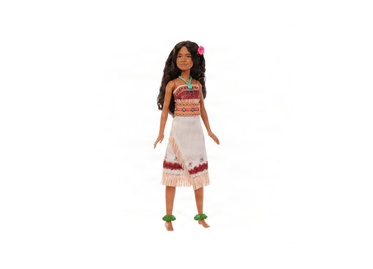Disney Princess Moana Fashion Doll with removable outfit, flower hair clip, and green ankle accessories